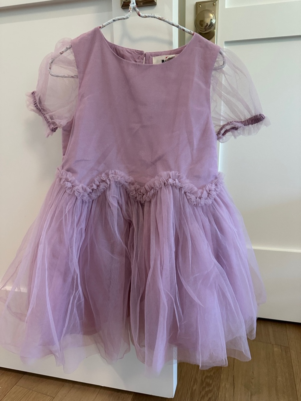 Mini Boden Lilac Dress with Sheer Puff Sleeves